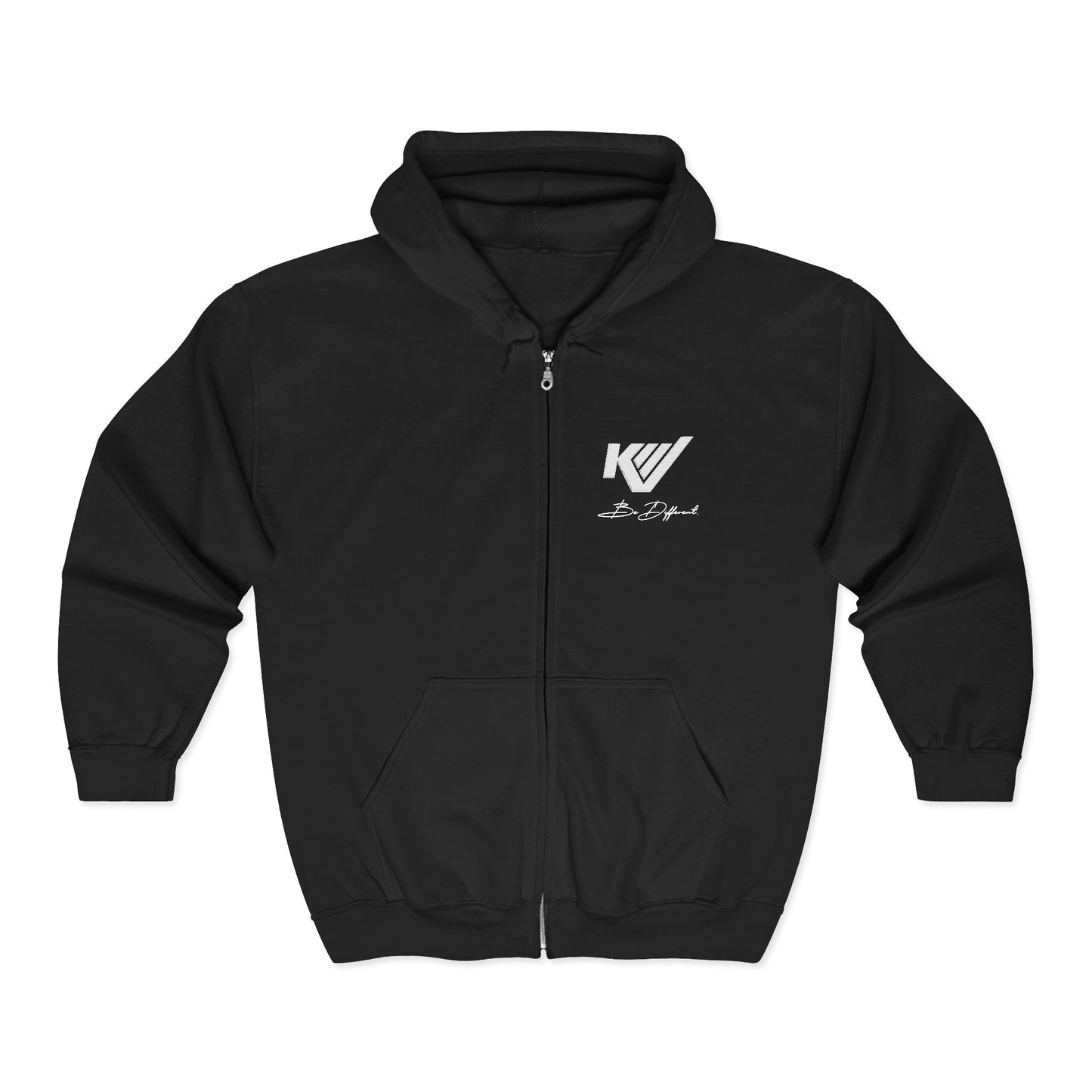 Minimal 'W' Logo Full-Zip Hoodie — Small Chest Graphic