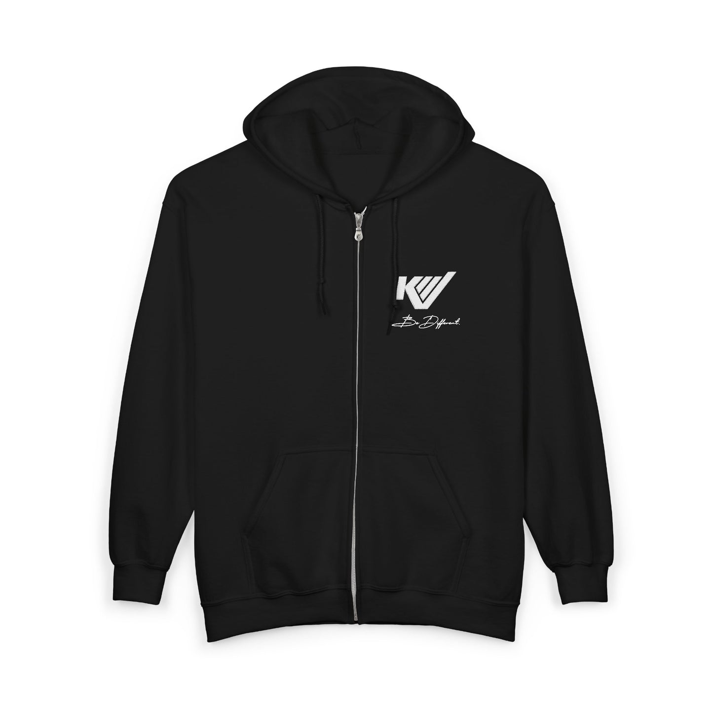 Minimal 'W' Logo Full-Zip Hoodie — Small Chest Graphic
